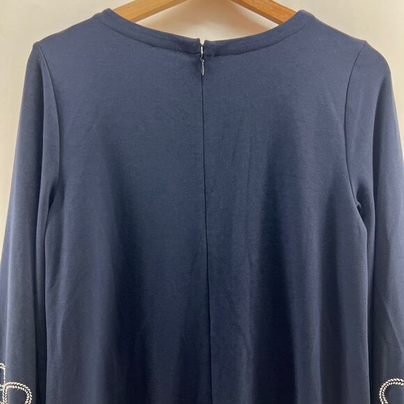 Ann Taylor SMALL Dark Blue Mini Shift Dress Long Balloon Sleeve Scoop Neck - Picture 4 of 10